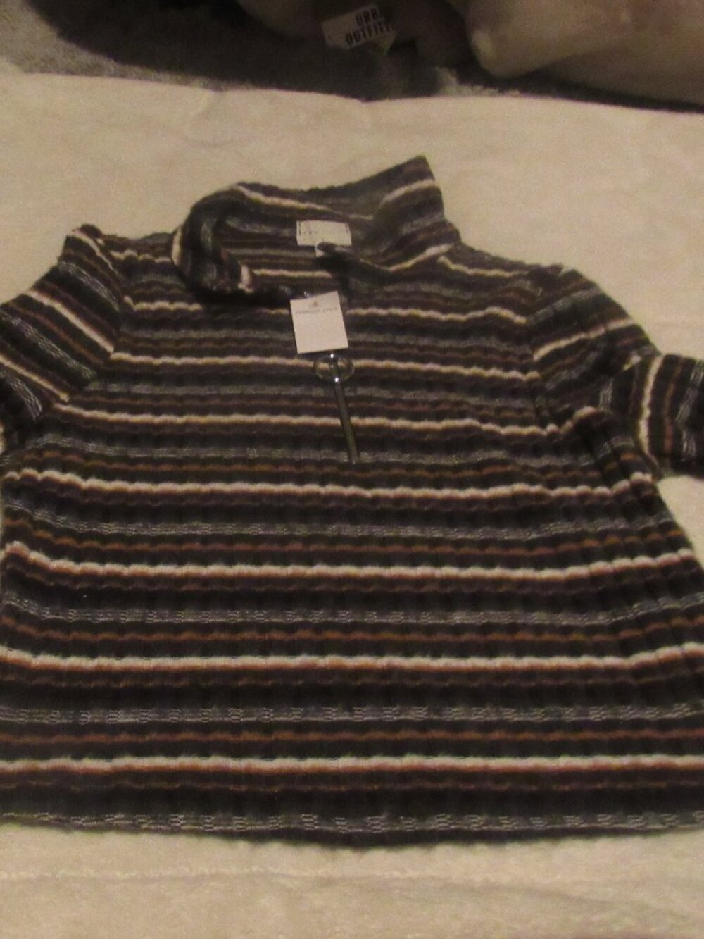 Dee Elly/American Eagl Multi Colored Stiped Ribbed Quarter Zip pull over  Medium